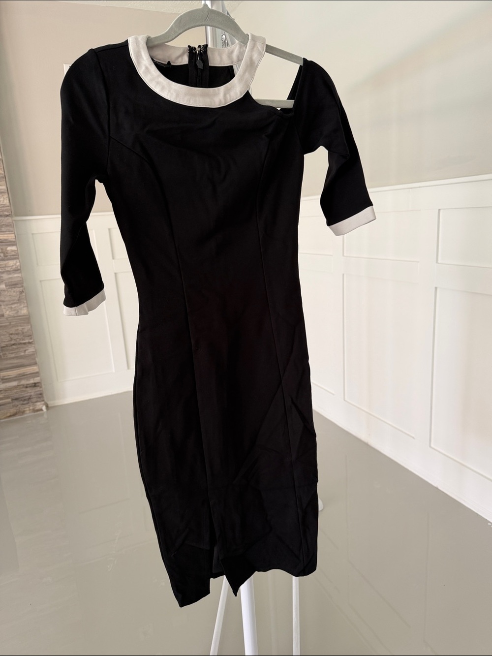 bebe Black One-Shoulder Dress with White Trim